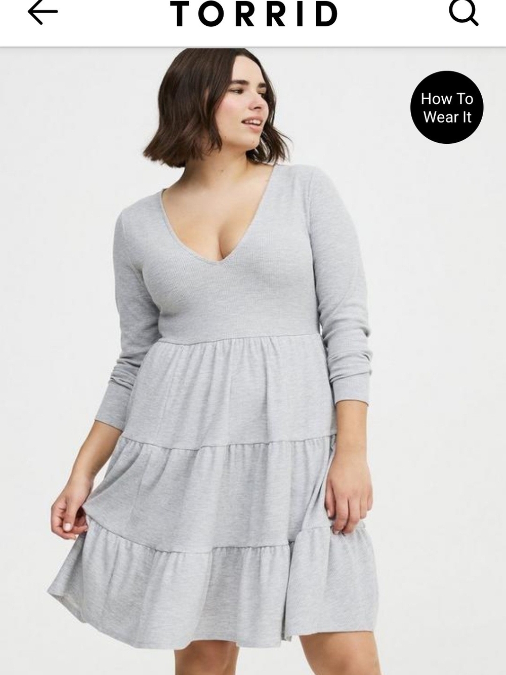 torrid Light Gray V-Neck Long Sleeve Tiered Dress
